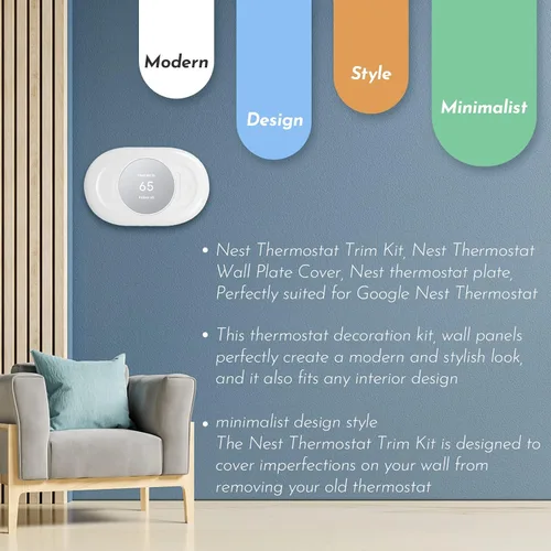 Vista 3 de Nest - Accesorios para termostato – Cubierta de placa de pared para hogar inteligente, compatible con termostato Google Nest 2020 – Kit de recorte