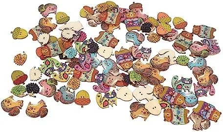 Vista 7 de Pssopp Botones para manualidades, 1.2 pulgadas de largo, lindos animales, coloridos y ligeros, botones de madera para coser, manualidades