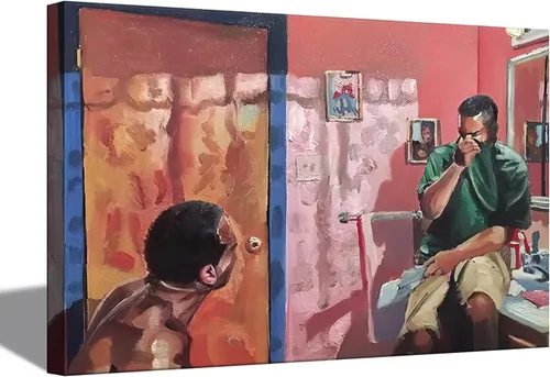 Vista 9 de Pintura clásica de Mona Lisa enmarcada en oro, arte de pared de baño, póster divertido de humor divertido para baño, impresión en lienzo de baño