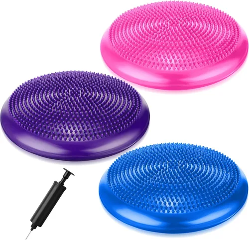 Vista 8 de Leitee 3 piezas de cojín de movimiento inflado para ejercicio para niños sensoriales, asiento flexible, tabla de balanceo, disco de equilibrio
