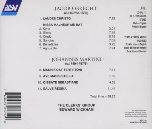 Vista 2 de Jacob Obrecht Missa Malheur Me Bat Laudes Christo Johannes Martini Magnificat Tertii Toni Ave Maris Stella O Beate Sebastiane Salve Regina