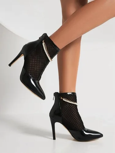 Vista 3 de SEIFIN Botines de tacón de aguja con cordones de malla para mujer