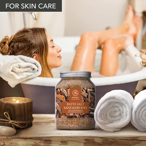 Vista 6 de Sal marina de baño sándalo 46 onzas (45.86 oz) – Sales de baño con sándalo y canela aceite esencial para baño – Baño relajante – Relajación muscular