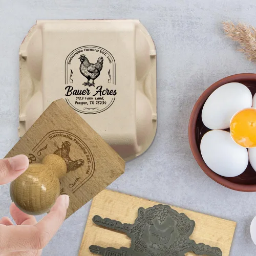 Vista 6 de Sellos personalizados de cartón de huevos – Sellos personalizados de goma de madera de huevos frescos de granja – para embalaje y etiquetado