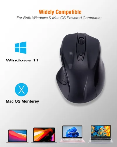 Vista 8 de Ratón inalámbrico USB C, ergonómico de gran tamaño, recargable para juegos y oficina con 4 ajustes de DPI de nivel, 6 botones, para MacBook Pro
