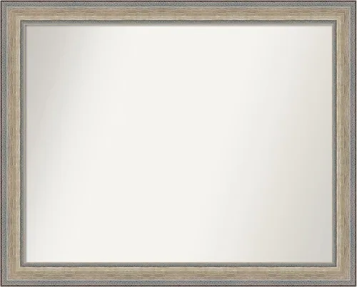 Vista 214 de Amanti Art Espejo de baño plateado para sobre el fregadero, 28 x 37 pulgadas, elegante espejo rectangular de peltre cepillado, marco de madera
