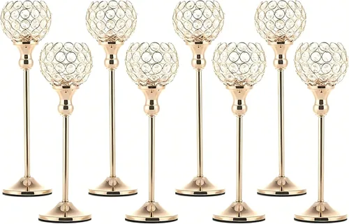 Vista 12 de Juego de 2 portavelas de cristal dorado para chimenea, mesa auxiliar, decoración de bodas, hogar, Halloween, centros de mesa 13“ Tall Tea Light