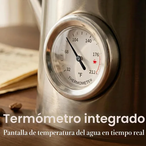 Vista 3 de Smartyle® Tetera eléctrica con termómetro, hervidor eléctrico de cuello de cisne de 1.0L, acero inoxidable 304, apagado automático, cafetera de 1200