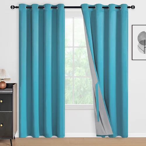 Vista 163 de DWCN - Cortinas 100% opacas para dormitorio con forro negro, cortinas de ventana de doble capa con aislamiento térmico que oscurecen toda la Azul