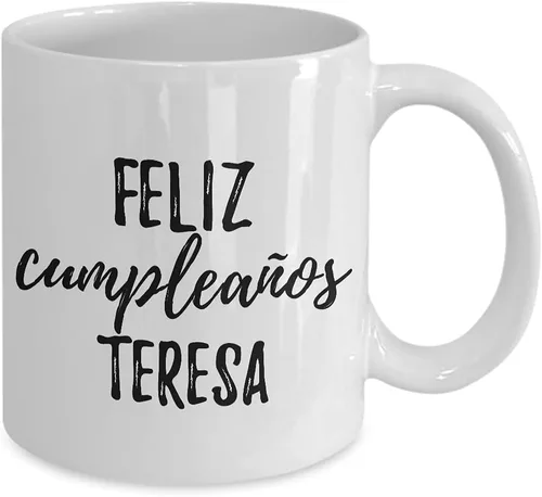 Vista 2 de Feliz Cumpleanos Teresa Taza Española Feliz Cumpleaños Personalizada Nombre Regalo Café Taza Té Taza 11 oz