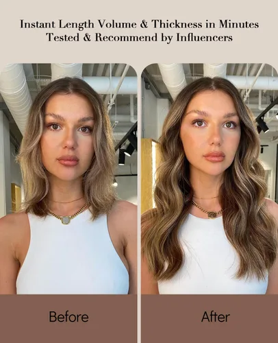 Vista 82 de VINBAO Extensiones de cabello humano con clip, balayage, color marrón ceniza a rubio caramelo, 14 pulgadas, 6 unidades, 3.53 onzas, 6