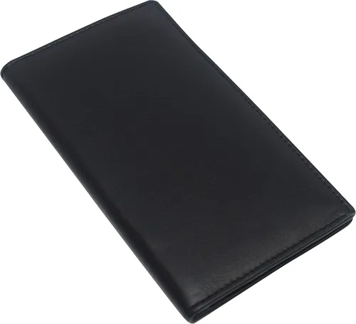 Vista 3 de RFID bloqueo doble cuero genuino tarjeta de crédito titular de identificación cartera larga, CN Negro, Bifold