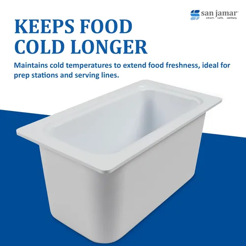Vista 7 de San Jamar Chill-It - Sartén para alimentos de 1/3 – CI7003WH 6 pulgadas de profundidad aislada comercial con forro de gel congelable, recipiente