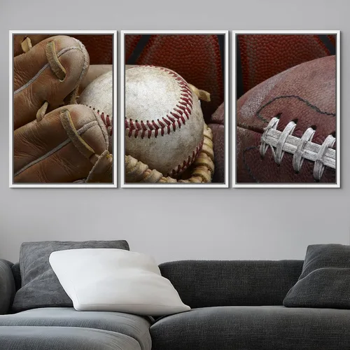 Vista 213 de wall26 Lienzo enmarcado para pared, juego de arte de primer plano, detalles de costuras de béisbol, atletas deportivos, fotografía, moderno