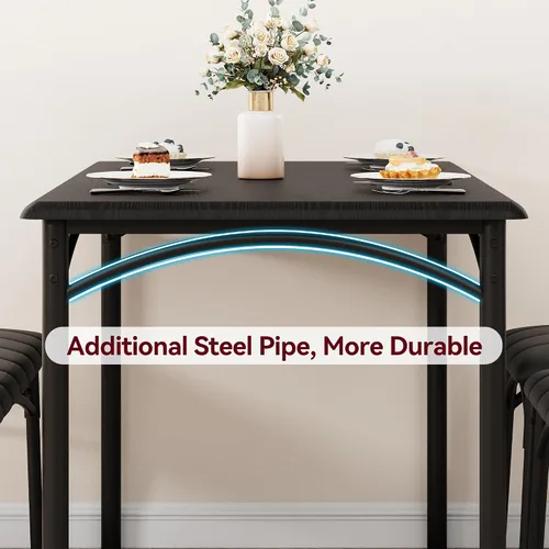 Vista 4 de Mesa de cocina y sillas para 4, juego de comedor rectangular con sillas tapizadas, perfecto para espacios pequeños, color negro rústico