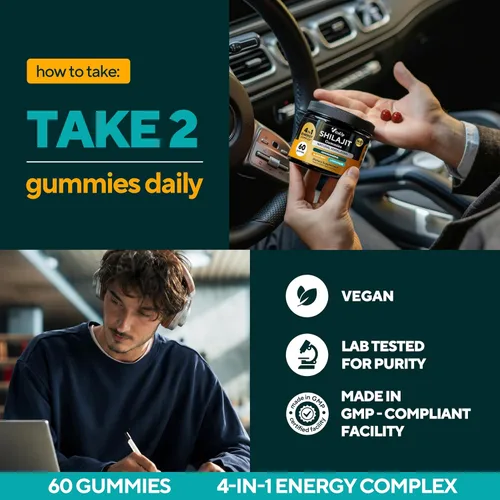 Vista 5 de VitaUp Gomitas Shilajit del Himalaya para hombres y mujeres – Gomitas Shilajit sin azúcar con ácido fúlvico – Energía pura, inmune y apoyo al