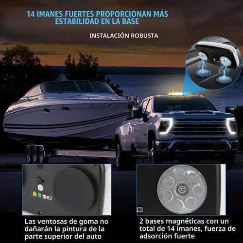 Vista 5 de Luz estroboscópica magnética de 48 LED, control remoto inalámbrico recargable, 17 modos de luz de baliza de techo, luces de seguridad