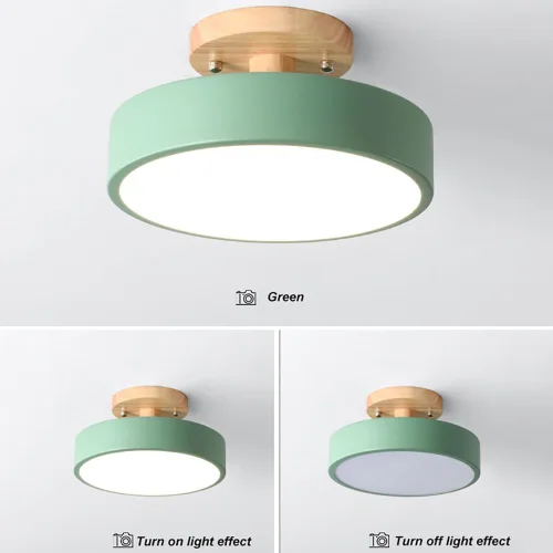 Vista 6 de Lámpara de techo empotrada de madera moderna, accesorio de montaje semi Verde