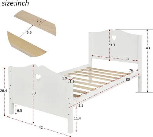 Vista 2 de Harper & Bright Designs Base de cama individual con cabecero y estribo, cama de madera tamaño individual con soporte de listones de madera