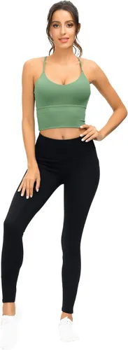 Vista 6 de SIGNEALA Brasier deportivo con cuello en V para mujer, tirantes delgados, acolchado, brasier de yoga entrecruzado con tirantes cruzados, camiseta