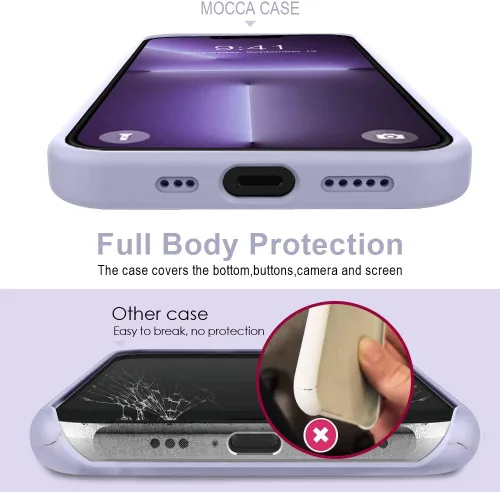 Vista 5 de MOCCA Funda compatible con iPhone 13 de 6.1 pulgadas con soporte de anillo Silicona líquida Forro de microfibra Funda protectora antiarañazos