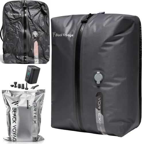 Vista 11 de Black Voyage - Bolsa de viaje reutilizable de compresión al vacío para maleta de mano y mochila, reciclada, impermeable IP67, ahorro de espacio Gris