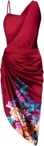 Vista 3 de Vestidos de cóctel casuales para mujer, vestido largo de verano con abertura de un hombro fruncido, vestido de noche maxi vestido casual