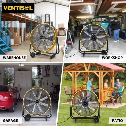 Vista 8 de VENTISOL Ventilador de tambor industrial de alta velocidad de 24 pulgadas, ventiladores de metal resistente, 8 cuchillas, 3 velocidades, 8600 CFM