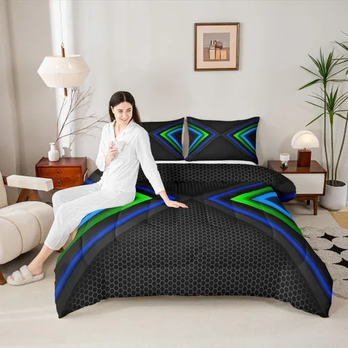 Vista 21 de Juego de edredón de béisbol en 3D para niños, tamaño twin, juego de ropa de cama para niños amantes de los deportes de juegos de pelota, decoración