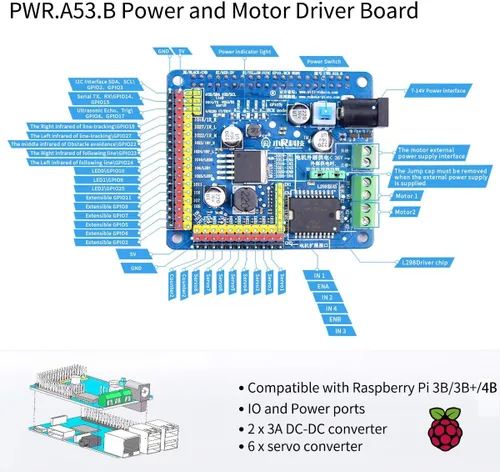 Vista 8 de Kit de robot inteligente para Raspberry Pi, chasis de robot tanque transmisión de video en tiempo real, control WiFi/Bluetooth, planificación
