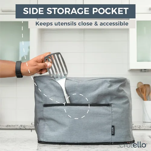 Vista 5 de Crutello Funda para parrilla interior con bolsillos de almacenamiento compatible con parrillas de interior Ninja Foodi, cubiertas antipolvo