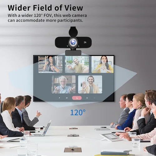 Vista 5 de Cámara web para computadora, USB Plug & Play, corrección automática de poca luz, cubierta de privacidad, trípode, gran angular para reuniones, video
