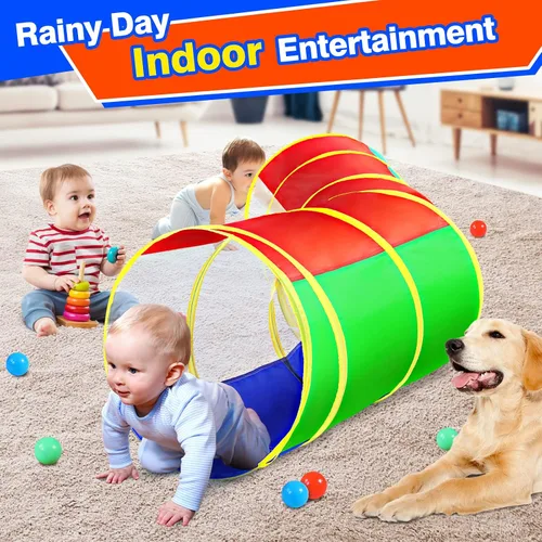 Vista 3 de Hoohtoot Los niños gatean a través del túnel de juego, túnel de juego desplegable para bebés para niños, tienda de campaña de juguete para niñas