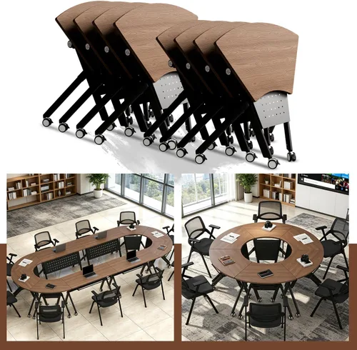 Vista 23 de Mesas de sala de conferencias, mesa de conferencias plegable con ruedas silenciosas, mesa trapezoidal de 47.2 pulgadas, mesa moderna para sala