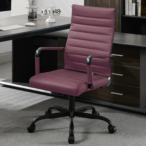 Vista 8 de Silla de escritorio de oficina de cuero, sillas de sala de conferencias con ruedas, sillas ejecutivas modernas para invitados con brazos (negro)
