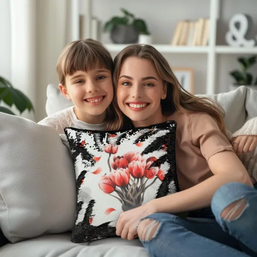Vista 7 de Paquete de 2 fundas de almohada de lentejuelas sublimadas de 16 x 16 pulgadas, fundas de almohada reversibles con purpurina para regalos