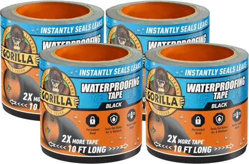 Vista 16 de GORILLA Cinta impermeabilizante, negra, 4" x 10', paquete de 2, sello Negro