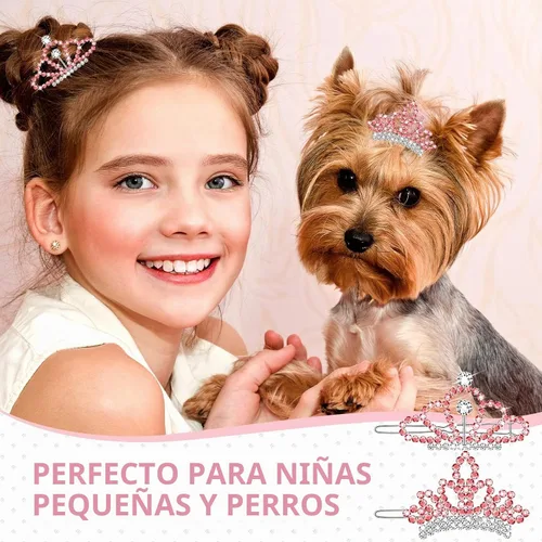 Vista 7 de MTLEE Accesorios para el cabello con diamantes de imitación de cristal, 2 pinzas de tiara para perros, niñas y disfraces de aseo de mascotas (rosa)