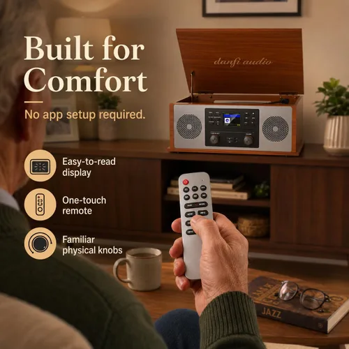 Vista 5 de Reproductor de discos multimedia 10 en 1 con altavoces, reproductor de CD, receptor Bluetooth, radio por Internet, grabación USB, tocadiscos de 3
