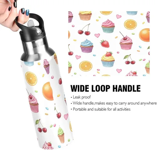 Vista 4 de Insulated Water Bottle 32 Oz, BPA-Free Sport Water Bottle Insulated for Gym Outdoor Travel School, Colorful Cupcakes