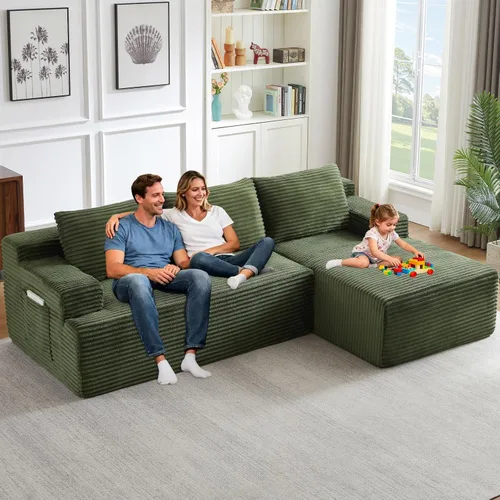 Vista 54 de Sofá seccional Cloud de 96 pulgadas, sofá deshuesado para sala de estar, sofá modular con asiento profundo, sofá de pana cómodo y esponjoso con Negro