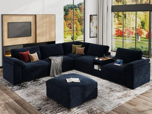 Vista 47 de EASE MOOSE Sofá modular verde seccional de gran tamaño en forma de L Pana verde