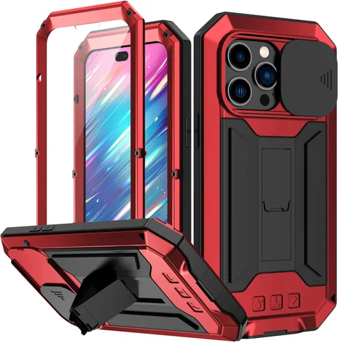 Vista 11 de Simicoo Funda compatible con iPhone 14 con protector de cámara de pantalla con función atril, resistente al agua, de metal militar, resistente