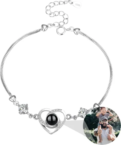 Vista 45 de Godchoices Pulsera de fotos personalizada, pulsera de proyección de fotos con imagen en el interior, collar con texto en inglés "I Love You