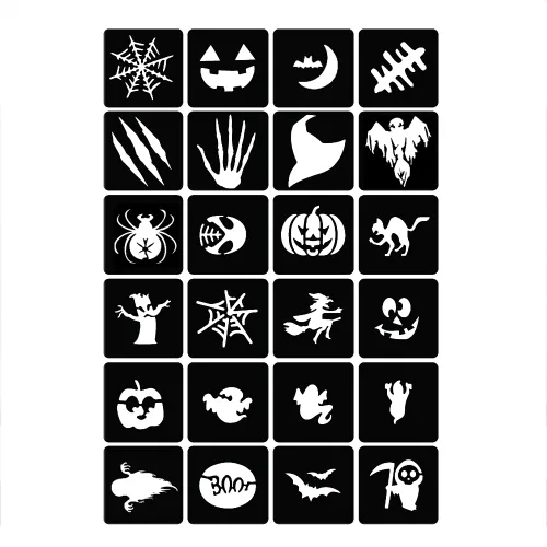 Vista 6 de XMASIR Kit de 45 plantillas de tatuaje con purpurina de Halloween para niños, plantillas de calabaza de Halloween, calcomanías temporales de tatuaje