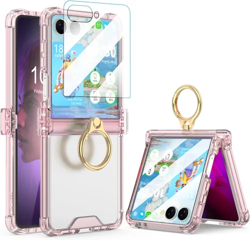 Vista 13 de Funda para Galaxy Z Flip 3 con protección de bisagra transparente para Samsung Flip 3 con función atril para Samsung Galaxy Z Flip 3 5G (2021)