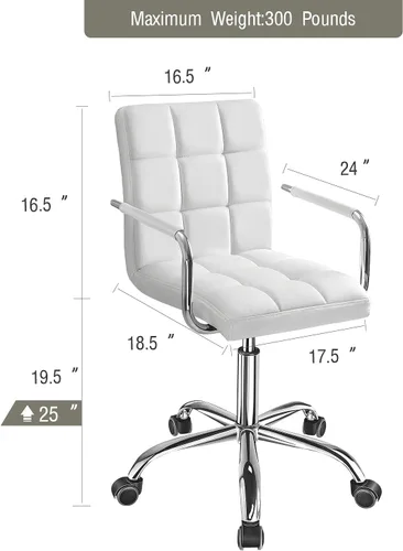 Vista 3 de Kemon Office Chiar - Silla de escritorio con reposabrazos/ruedas, cuero sintético, respaldo medio, altura ajustable, silla de computadora para Blanco