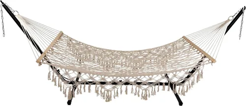 Vista 4 de Northlight Hamaca de cuerda de macramé de celosía blanca de 74" con barras de madera