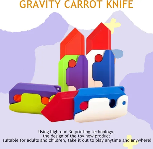 Vista 2 de 8 piezas de juguete de plástico de gravedad 3D navaja automática de impresión cuchillo de zanahoria, juguetes fidget de cuchillo sensorial