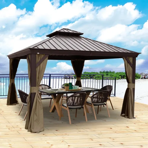 Vista 16 de Kozyard Caesar 10 x 12 pies Gazebo Permanente de Aluminio de techo rígido con una pared lateral con mosquitero